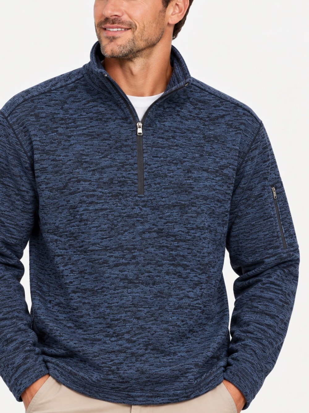 Lands' End Men's Navy Marled Half-Zip Shirt Jacket